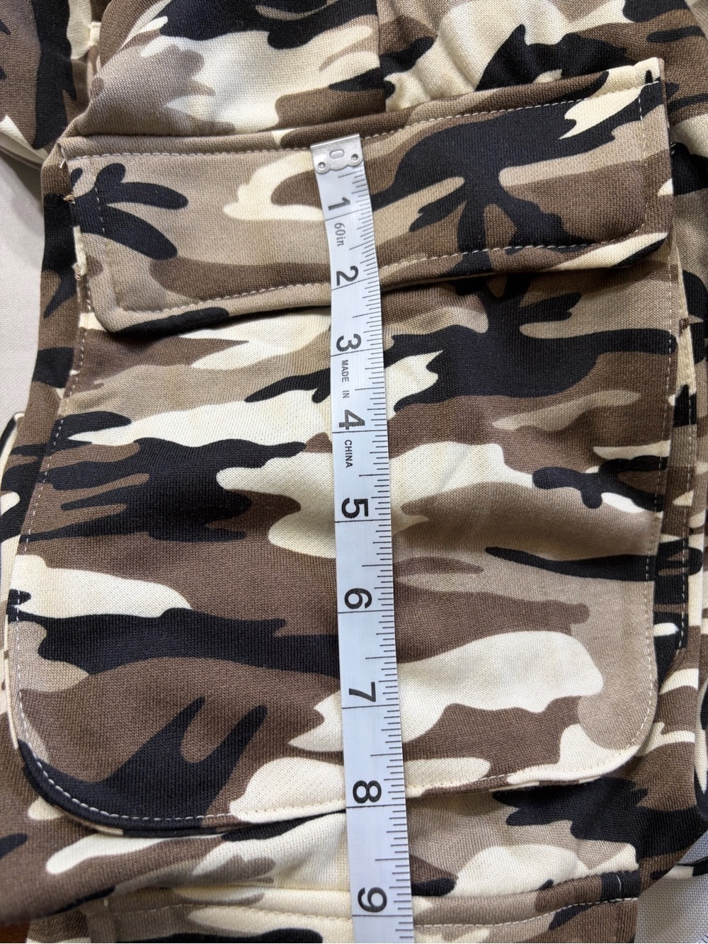 DAVI & DANI Brown Cream Camo French Terry Cargo Adjustable Ankle Hem Pants NWT - Picture 7 of 7